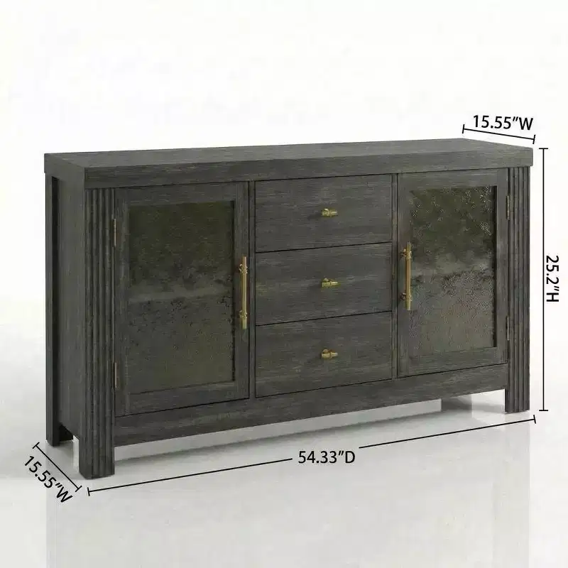 54.4 Buffet Sideboard, Accent Storage Cabinet with 2 Glass Doors & 3 Drawers, Coffee Bar Table, TV Stand for Living Room, Kitchen, Dining Room