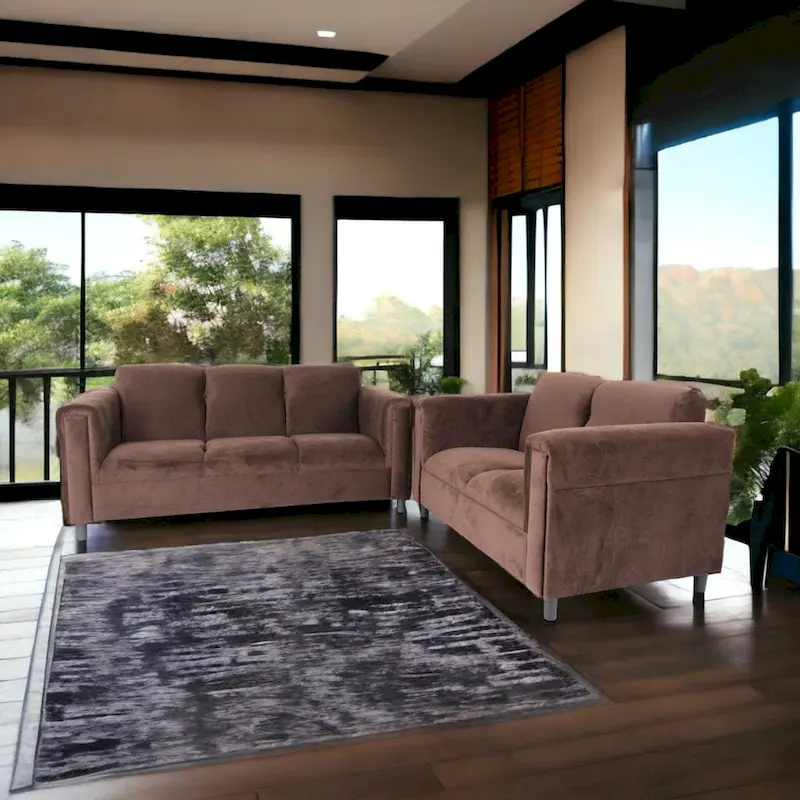 Mid Century Modern Loveseat and Sofa Set Solid Wood Frame Upholstered