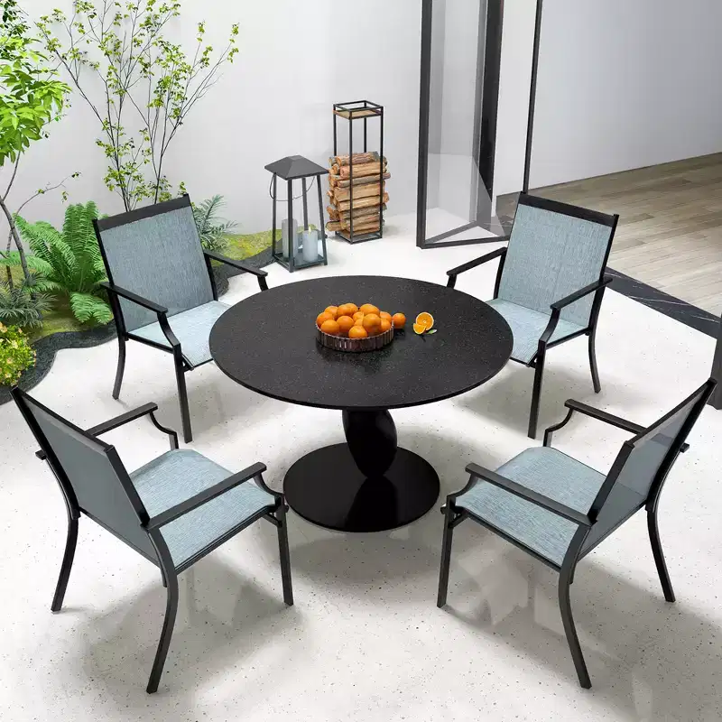 Costway Set of 4 Patio Dining Chairs Outdoor Armchairs w/ Sturdy Metal Frame
