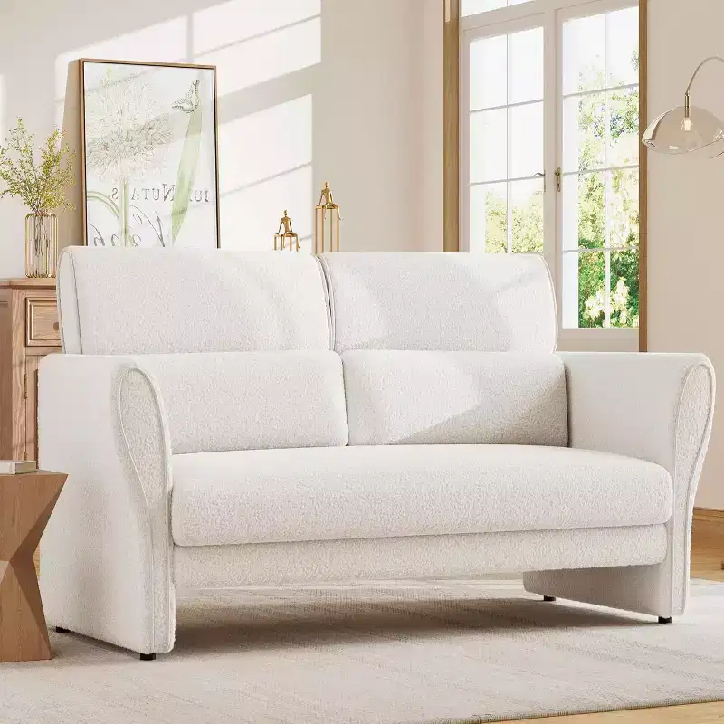 57 Modern Accent Chair with Arms, Modern Boucle Small Couch, Removable Lumbar Pillows, Easy Assembly, for Living Room, Bedroom