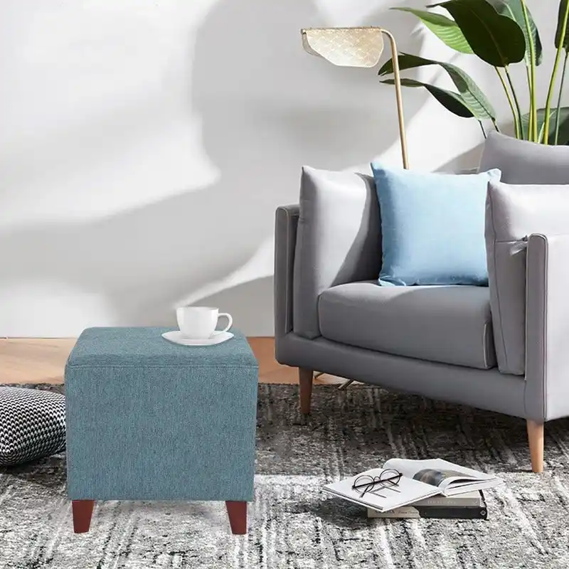 Adeco Square Ottoman Footrest Stool Small Fabric Bench Seat