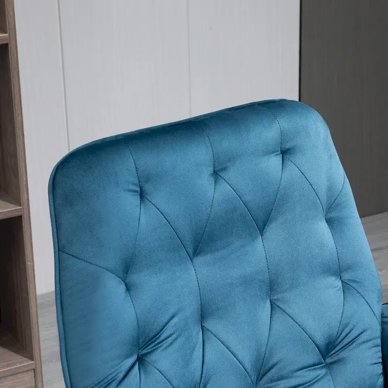 Blue Velvet Mid-Back Office Chair with Arms, Swivel & Adjustable Height