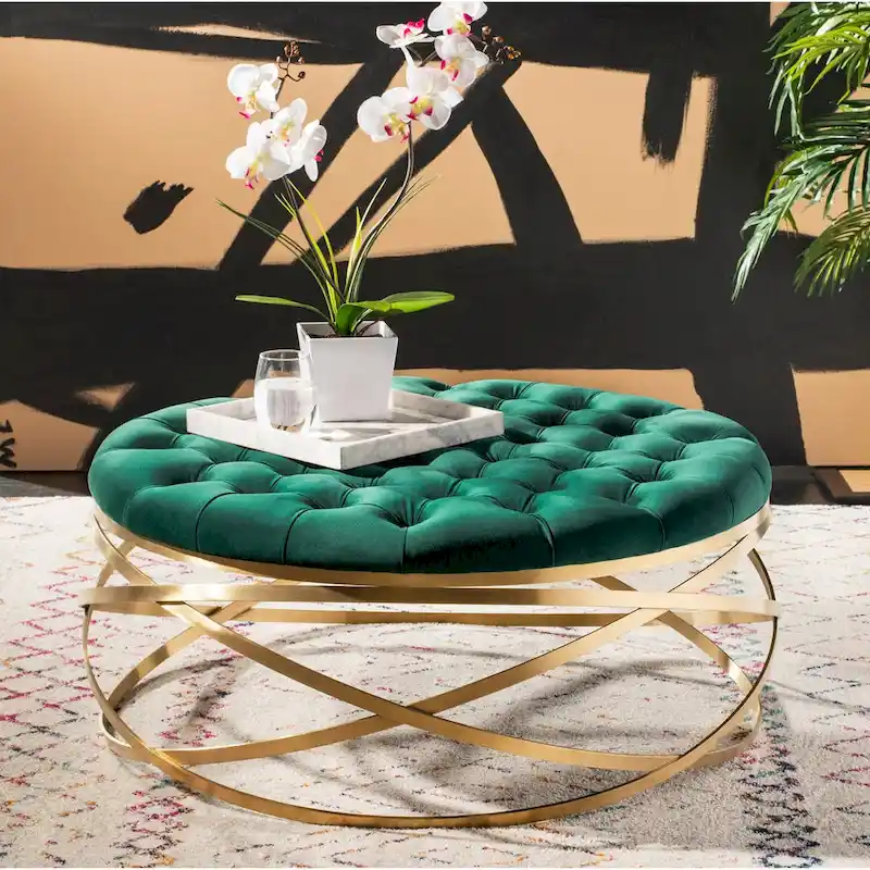 Button-Tufted Velvet Ottoman | Round Footrest, Glam Living Room Accent, Multiple Colors
