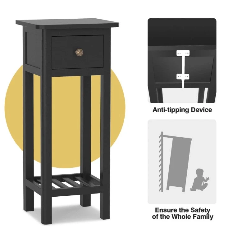 2-Tier Slim Rectangular Side Table - Black/White - Acacia Wood