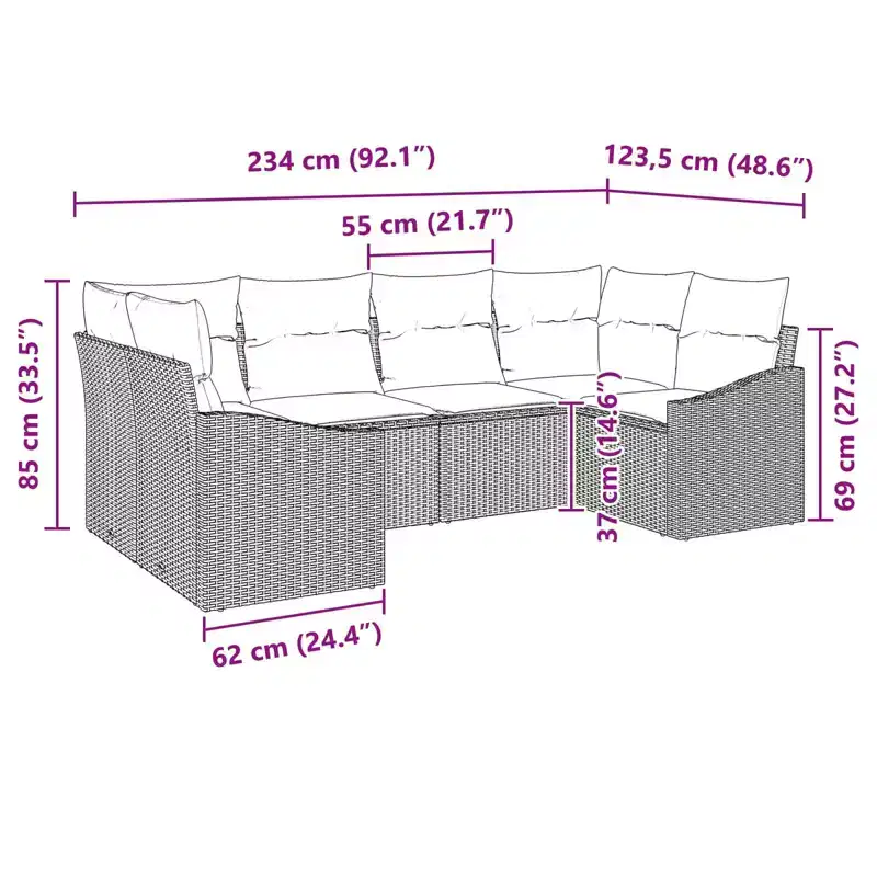vidaXL Sofa Set with Cushion 6 pcs Grey Poly Rattan