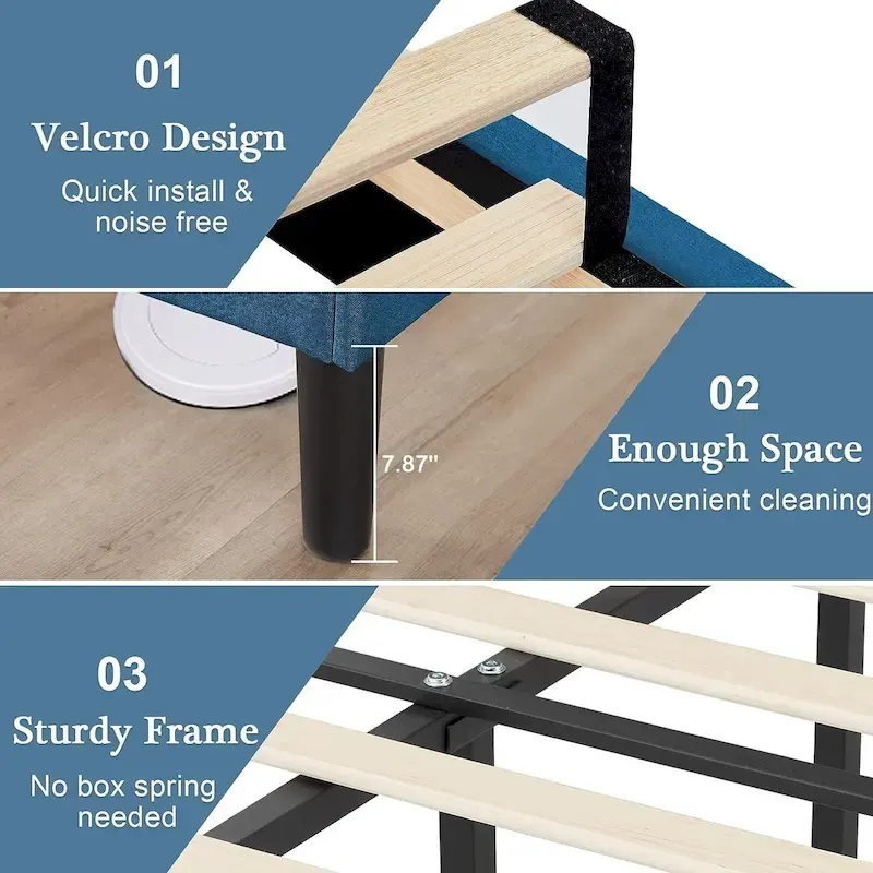 Javlergo Modern Upholstered Bed Frame with Height Adjustable Headboard, No Box Spring Needed