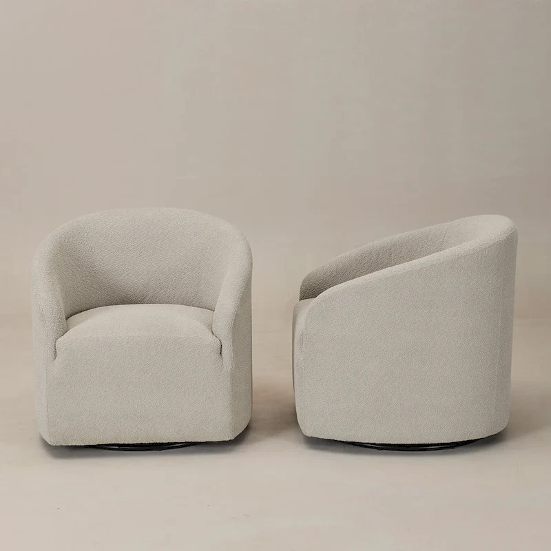KINWELL 32W Boucle Upholstered Swivel Barrel Armchair (Set of 2)
