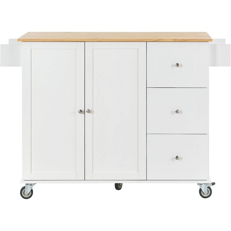Kitchen Island Cart with Solid Wood Top and Locking Wheels