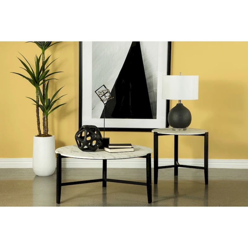 Myranda Faux White Marble and Black End Table