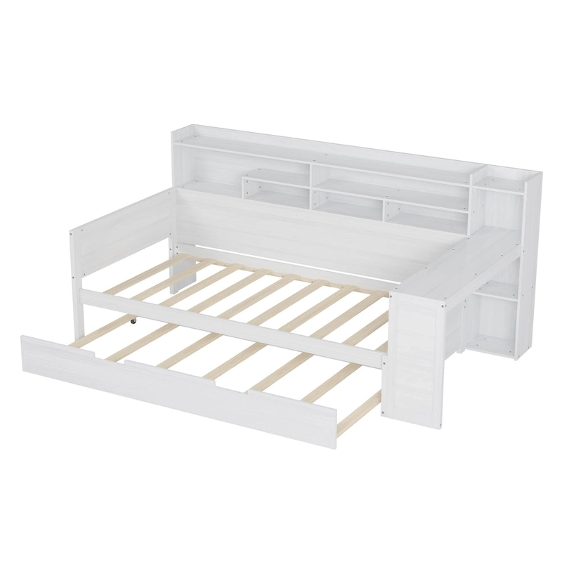 Twin Daybed with Shelves, Trundle & Desk