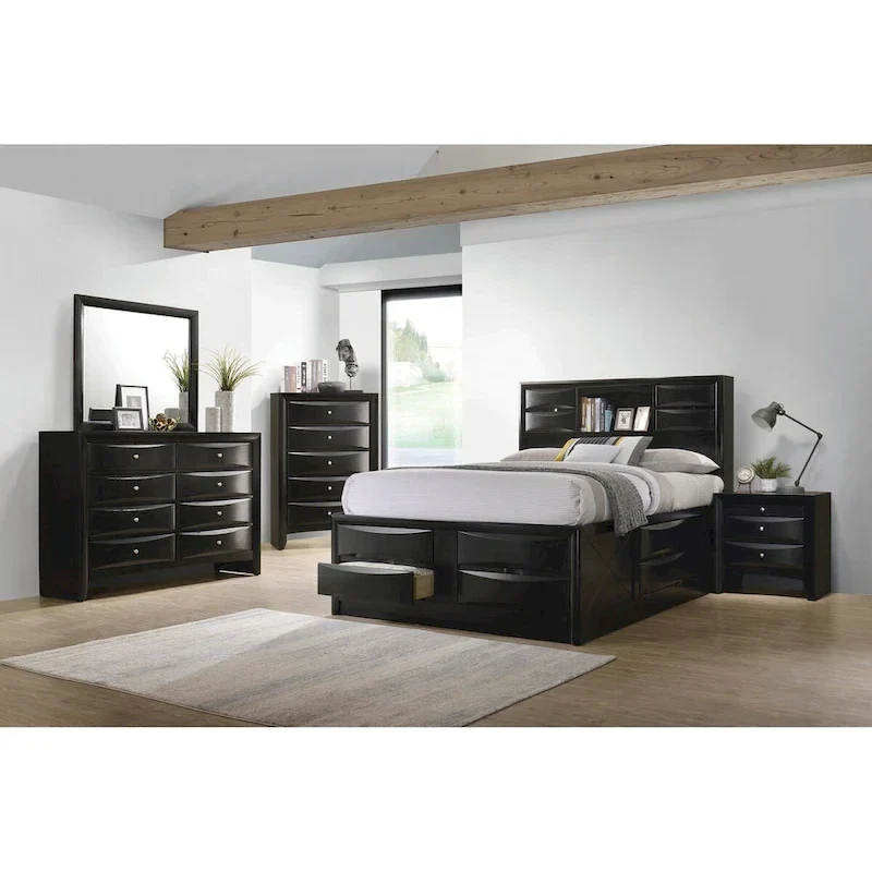 Isabel Black 5-piece Storage Bedroom Set with 2 Nightstands