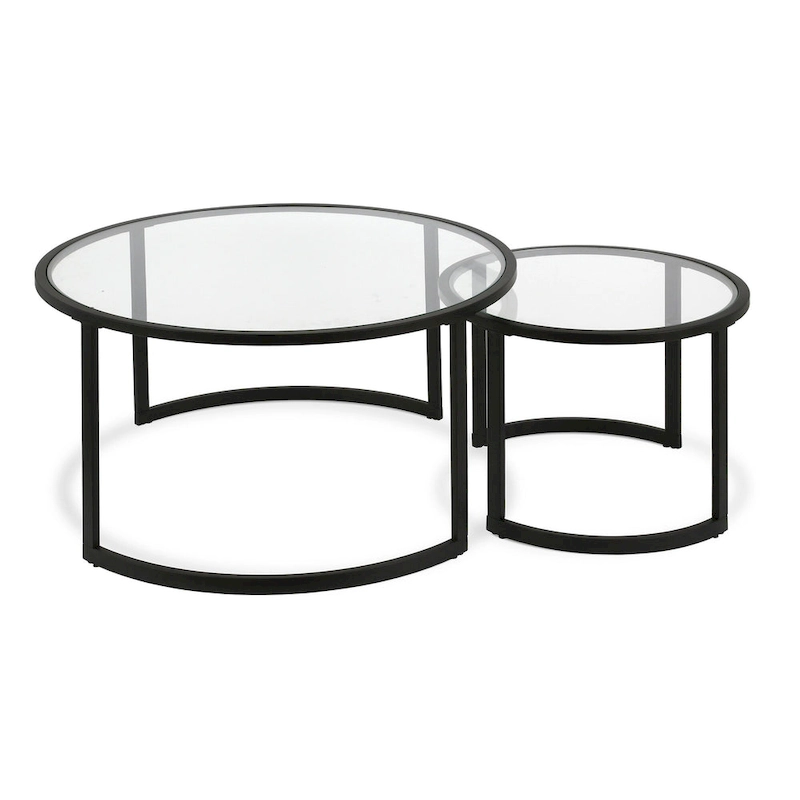 Set of 2 36 Glass And Steel Round Nested Coffee Tables - 36 x 36 x 18