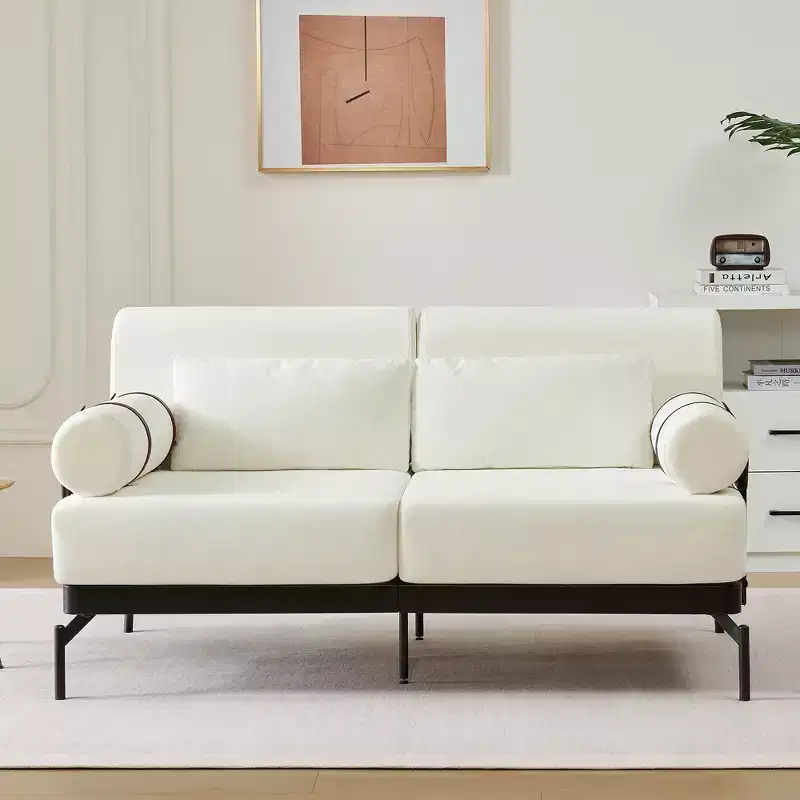 Modern Loveseat Sofa 59 Sofa Couch 2-Seater Sofa with Flexible USB Ports , Unique Cylindrical Armrests for Living Room, Beige