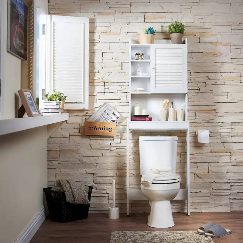 White 7-Shelf Over-Toilet Space Saver Cabinet, 1-Person Assembly