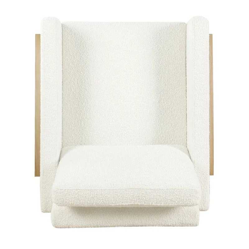 Wood Frame Accent Chair - Cream Boucle - Single Seater