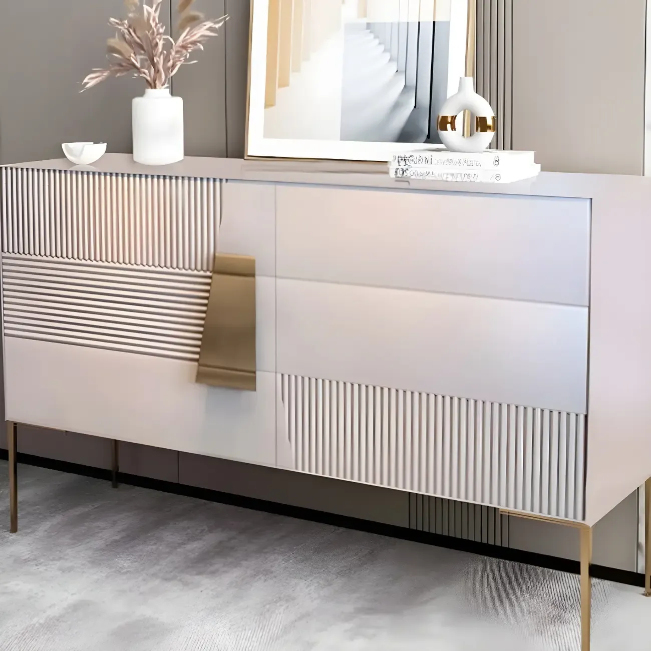 Elegant Espresso Wood Buffet Table with Drawers