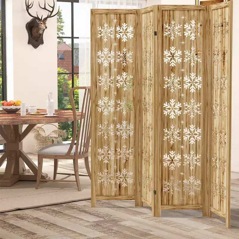 MAYEERTY 63*67 in Wood Room Divider Folding Privacy Screen Freestanding Partition for Indoor, 4-Panels, Brown