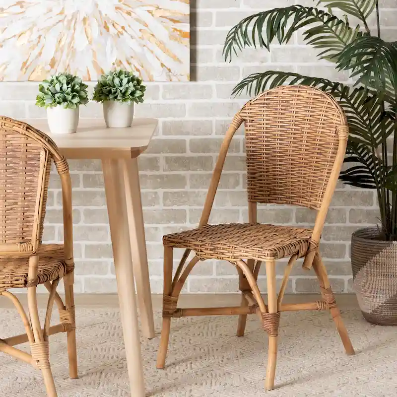 Natural Brown Rattan Dining Chair, Bohemian Style, Single Seat