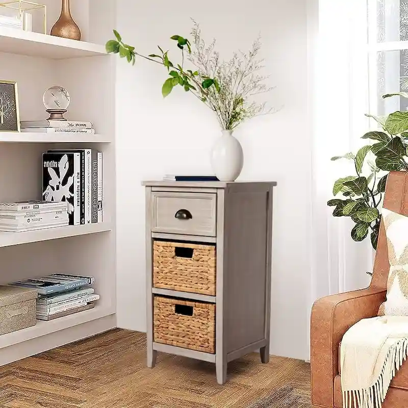 M4H Verdon Solid Wood Natural Water Hyacinth Drawer Accent Cabinet - N/A