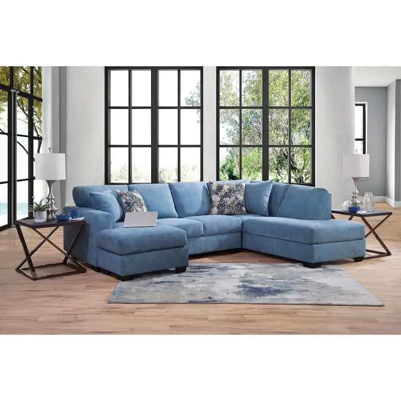Blue Chenille U-Shaped Sectional Sofa with Chaise