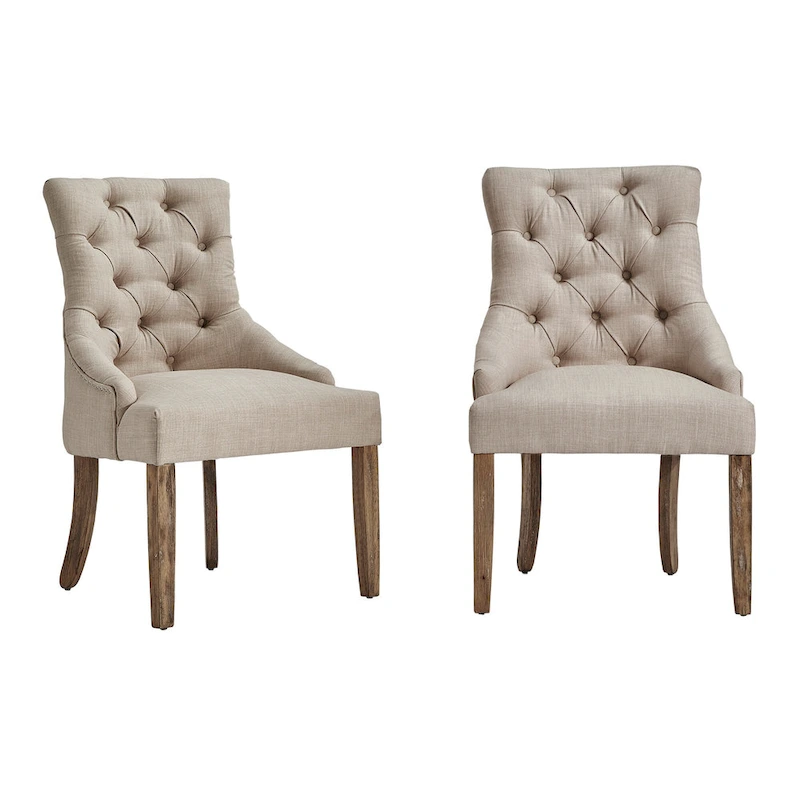 Krakova Linen Button Tufted Curved Back Dining Chairs (Set of 2)