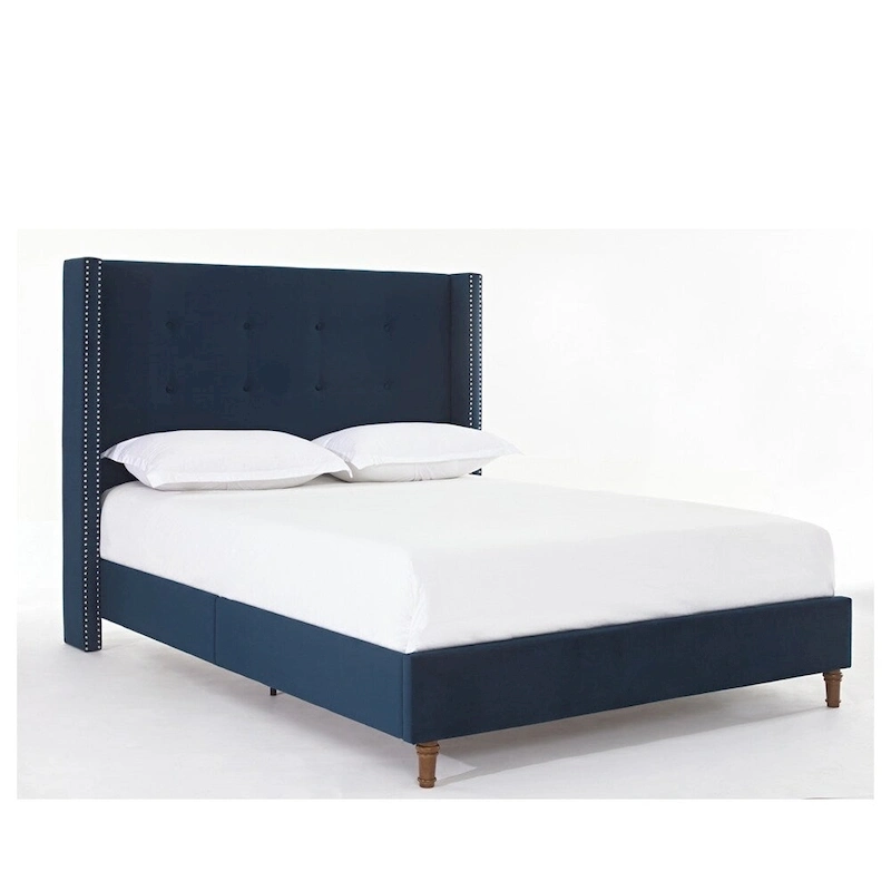 Upholstered Queen Bed with Nailhead Trim Wingback Headboard
