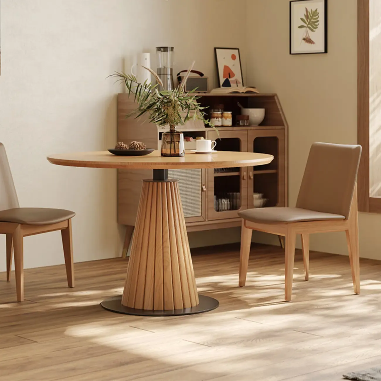 Modern Light Wood Round Dining Table