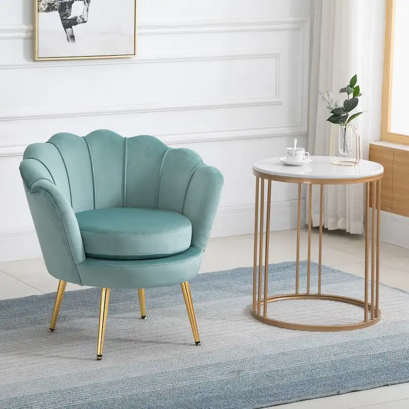 Green Velvet Lotus Accent Chair with Gold Legs - Single Seat