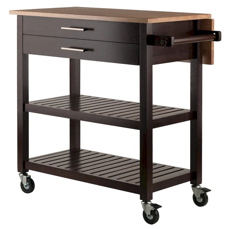 Langdon Kitchen Cart, Drop Leaf, Cappuccino and Natural - 36.57 x 26.42 x 34.45 inches