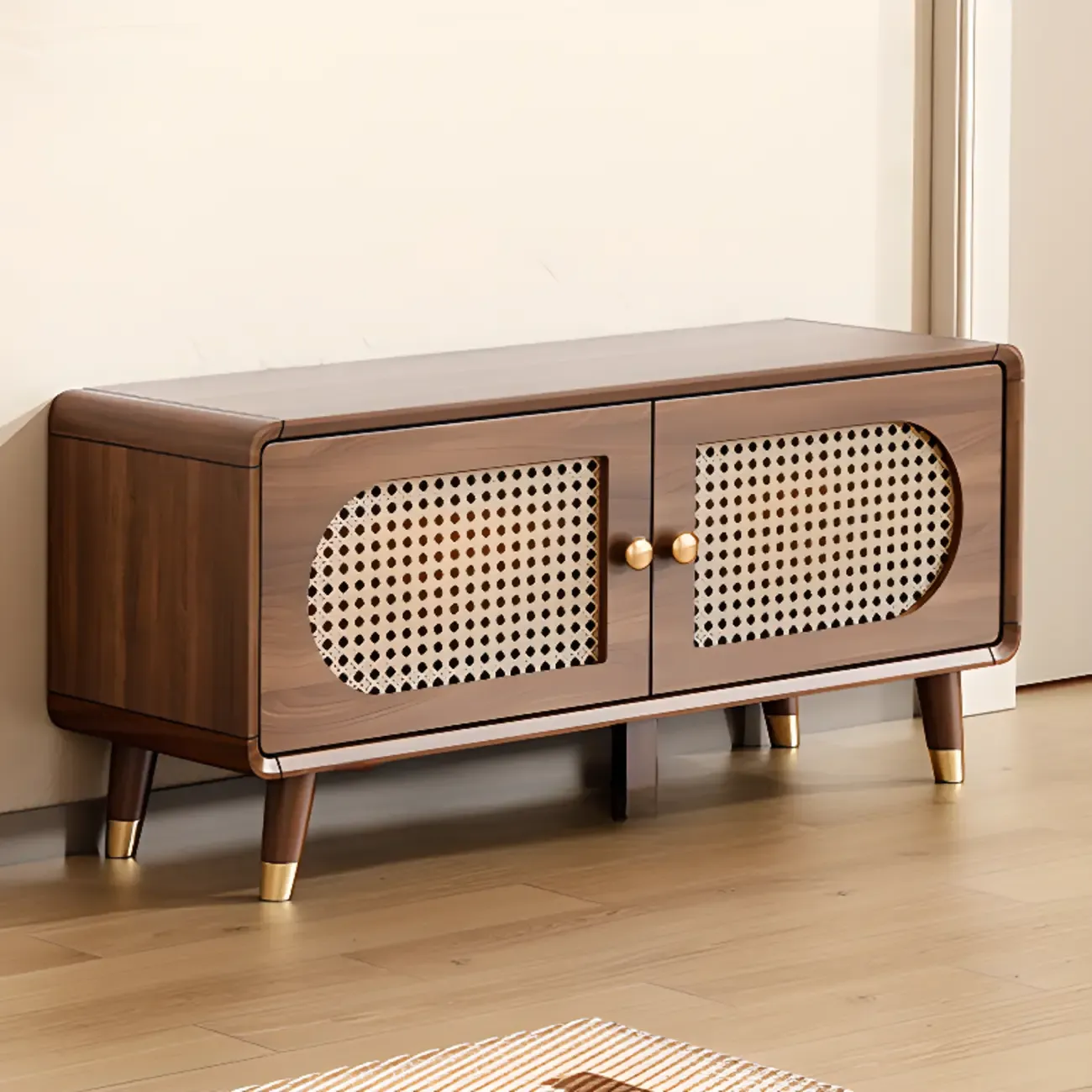 Bohemian Slim Brown Drop-Front Wood Shoe Cabinet