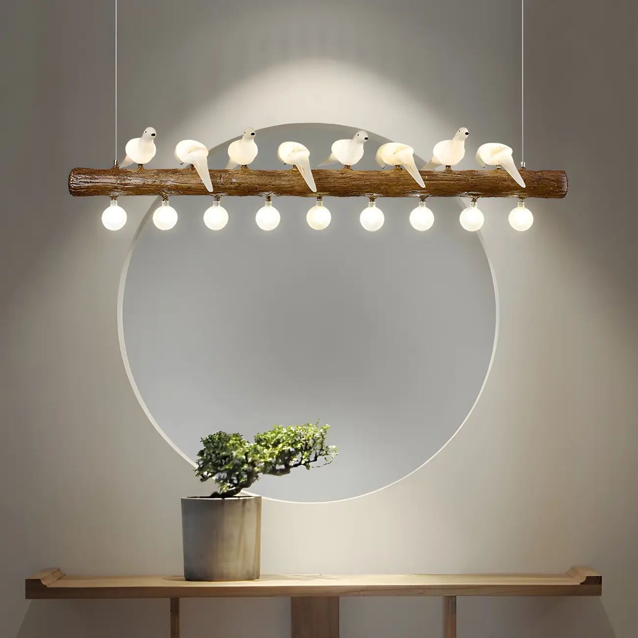 Rustic Wood LED Bird Island Chandelier