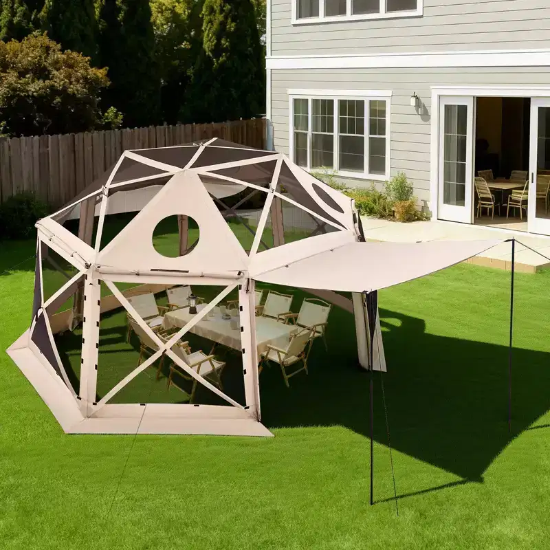 VEVOR Pop up Gazebo Screen Tent, 15 x 15 ft, 13-Sided Spherical Camping Canopy Tent with Removable Top & Carry Bag, for 12-15 Persons, Beige
