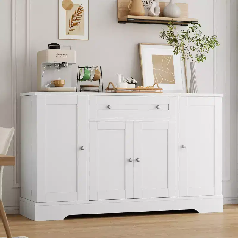 Sideboard Buffet Cabinet with Storage, Credenza Storage Cabinet with Drawer and 4 Doors, Freestanding Coffee Bar for Living Room, Kitchen, Dining Room