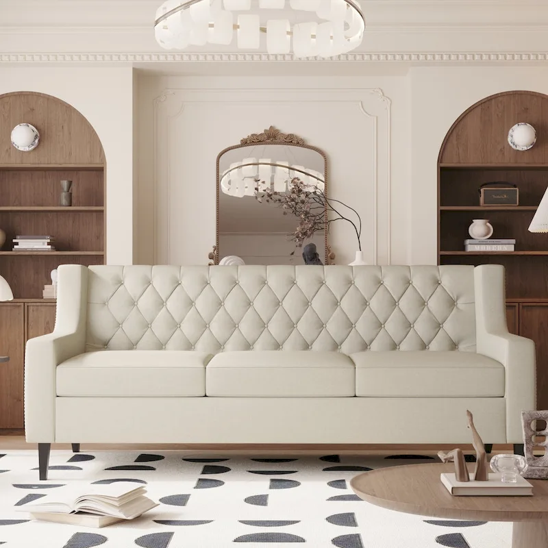 78.75  Polyester 3-Seater Sofa with Tufted Back and Cushions