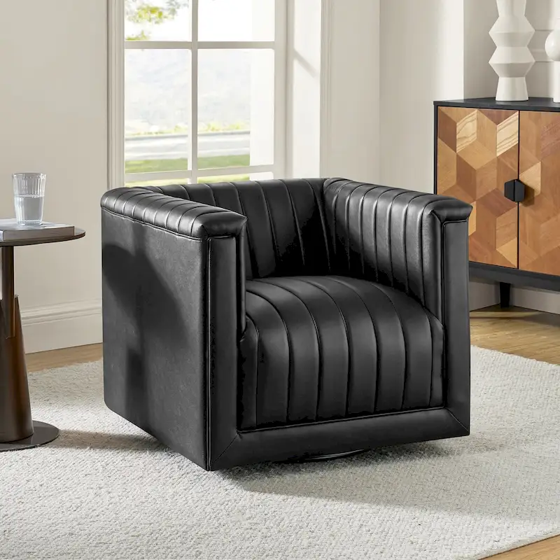 Esteban Modern Leather Upholstered Swivel Barrel Chair by HULALA HOME