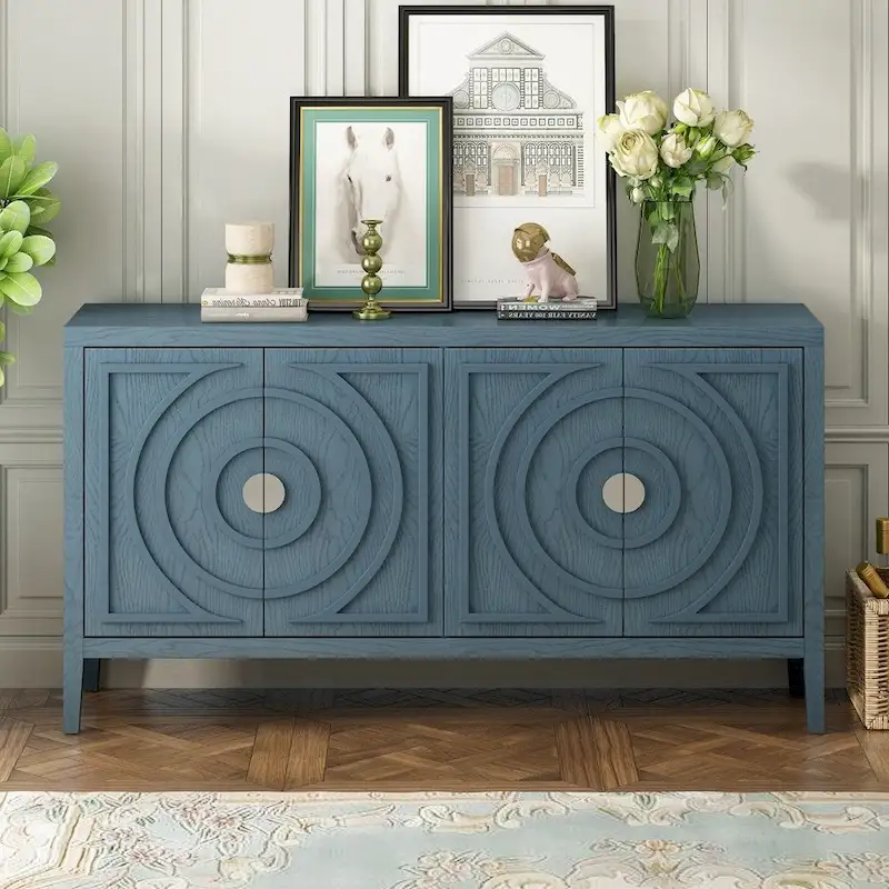 Retro Sideboard with Circular Groove Design Metal Handle