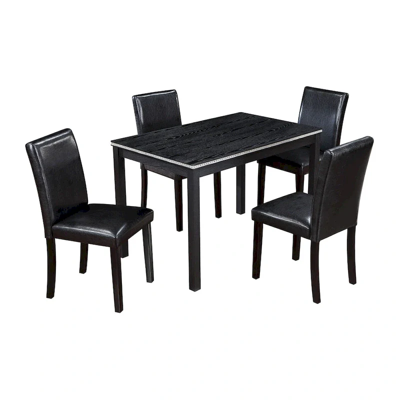 Wooden Dining Table with Rectangular Top and 4 Upholstered Chairs