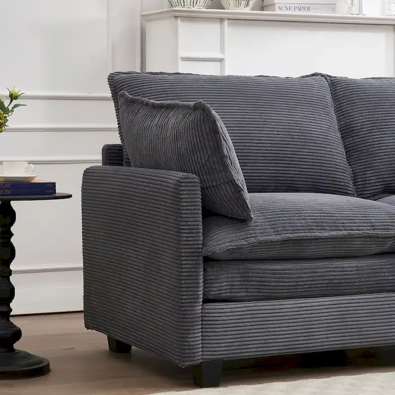 102  Velvet U-Shaped Sectional Sofa with Ottoman & Lumbar Pillows