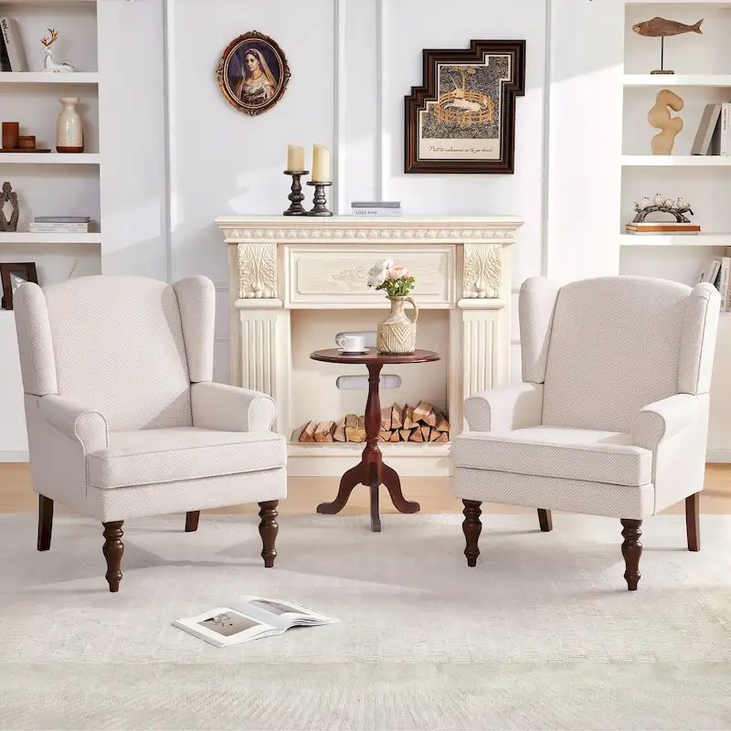 Upholstered Polyester Accent Armchair with Spiral Wood Legs and High-Resilient Cushion