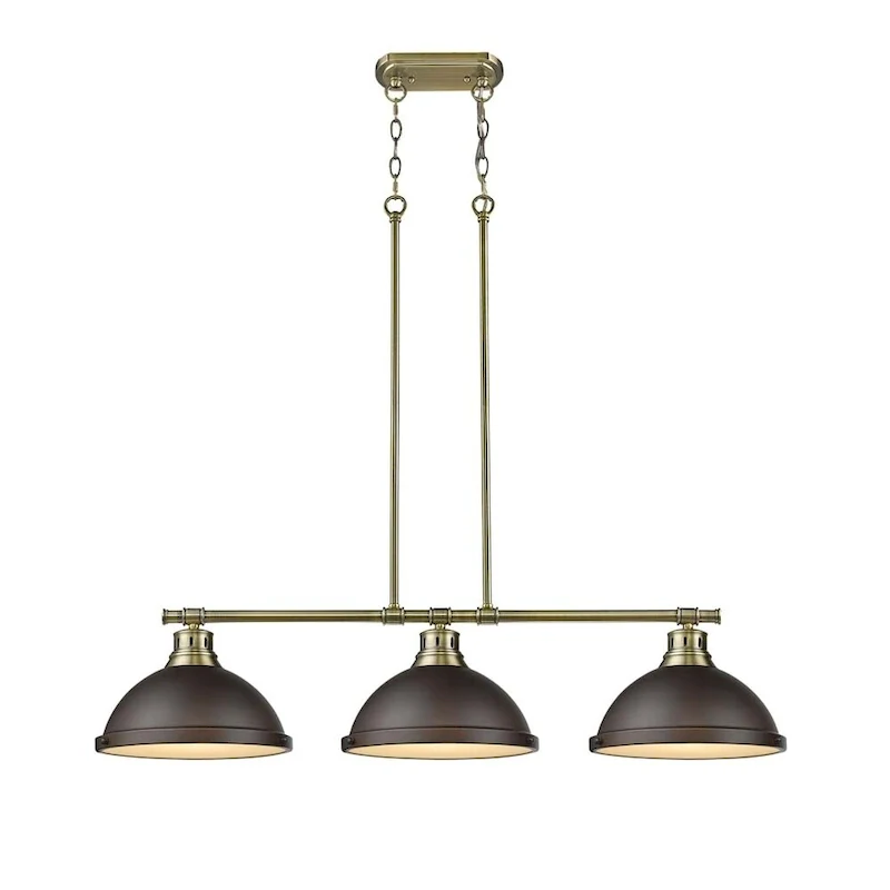 Duncan 3-light Linear Pendant in Aged Brass with Rubbed Bronze Shades