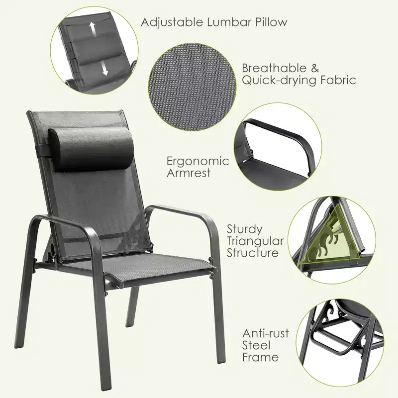 Costway 3PCS Patio Bistro Furniture Set Adjustable Back Stackable Chairs Brown\Black