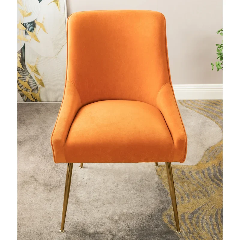 Velvet Tufted Dining Chair, Scoop Back, Gold Metal Legs, 1 Seat, 7 Colors