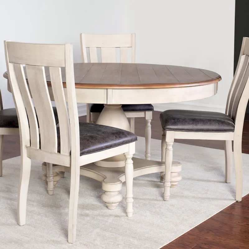 Roundhill Furniture Arch Weathered Oak Dining Set: Round Table, Four Chairs