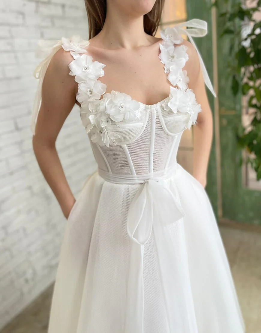 White Homecoming Dress with Flowers