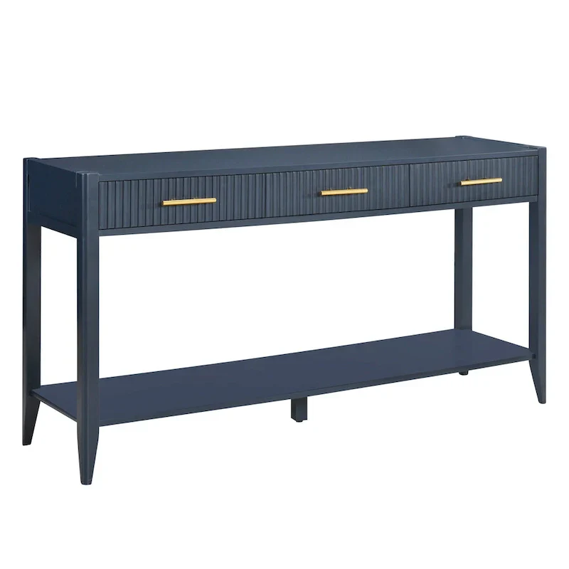 Console Table with Three Vertical Stripe Drawers and Long Legs
