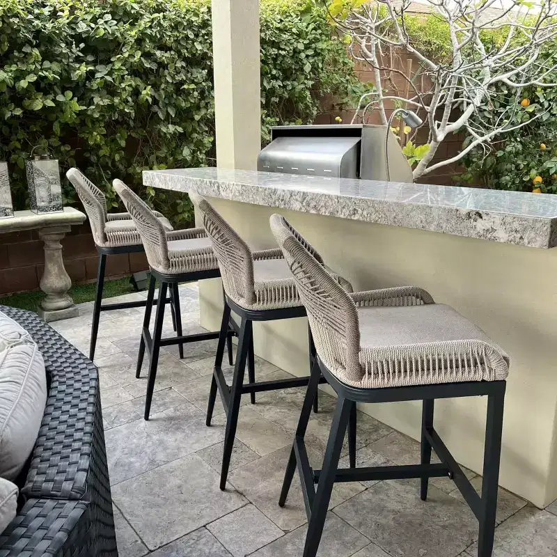 PURPLE LEAF Bar Stools Set of 2 Height Metal Bar Chairs with Back Modern Aluminum Tall Comfy Wicker Woven Boho Barstools Garden Pool Patio Outdoor