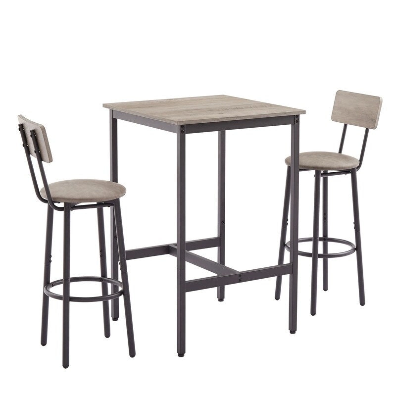 Eureka Industrial Bar Table Set, 3-Piece Dining Table and PU Upholstered Stools Set, Small Counter Height Pub Bistro Table Set