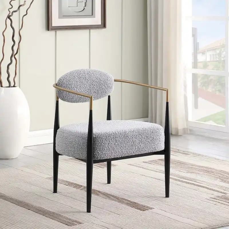 Grey / Beige / Brown Mid-Century Accent Armchair, Single Seat, Metal Frame