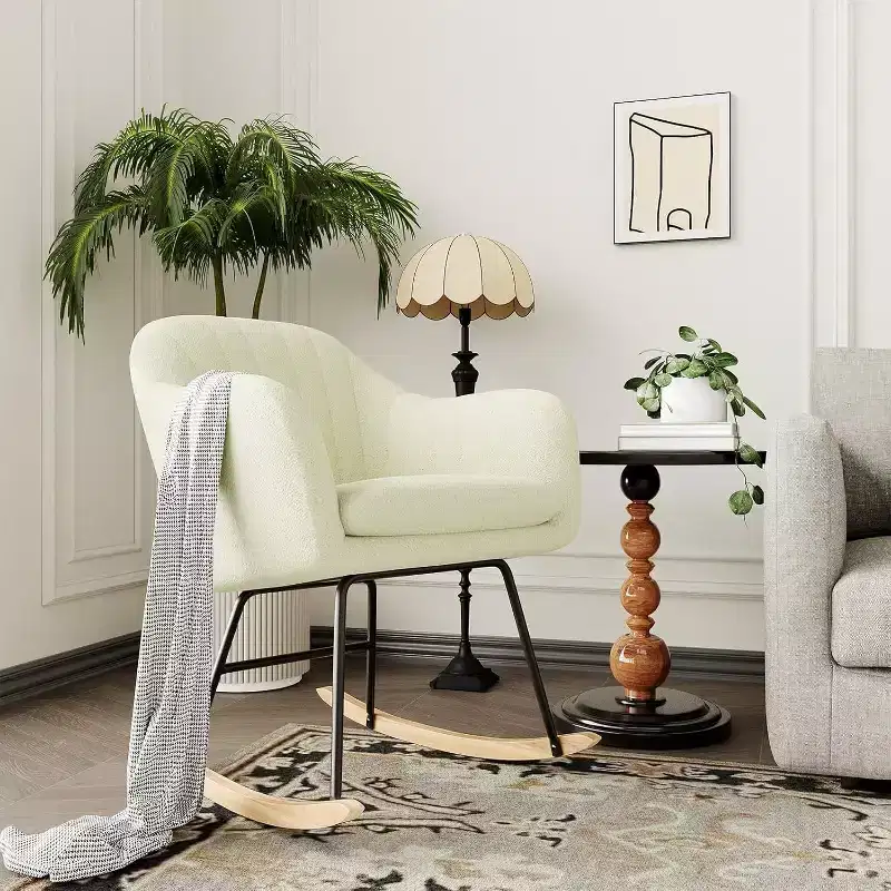 Upholstered Glider Rocking Chair with Backrest, Stylish Rocker with Padded Seat Rubber Wood Legs, Stylish Accent Armchair for Home Office