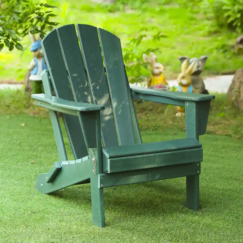 Folding Adirondack Chair, Durable HDPE Poly Lumber, Balcony Porch Patio Outdoor Chair for Lawn, Backyard, Deck, Garden
